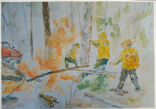 Лесной пожарный наш герой он с огнем вступает в бой детские рисунки