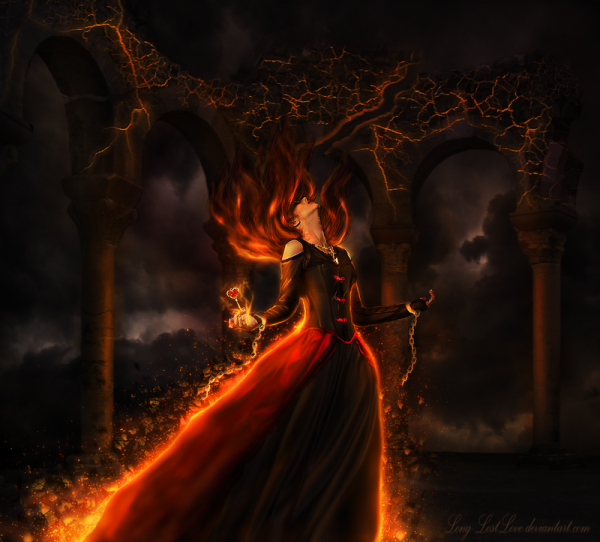 Девушка окутанная огнем арт