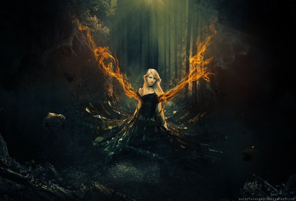 Девушка в платье фэнтези огонь