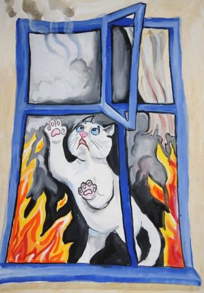 Рисунок на тему пожарная безопасность гуашью