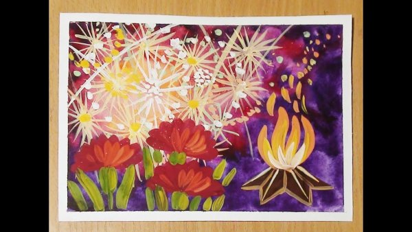 Рисование салют к 9 маю для детей