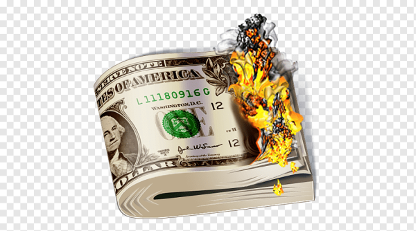 Горящие деньги на прозрачном фоне