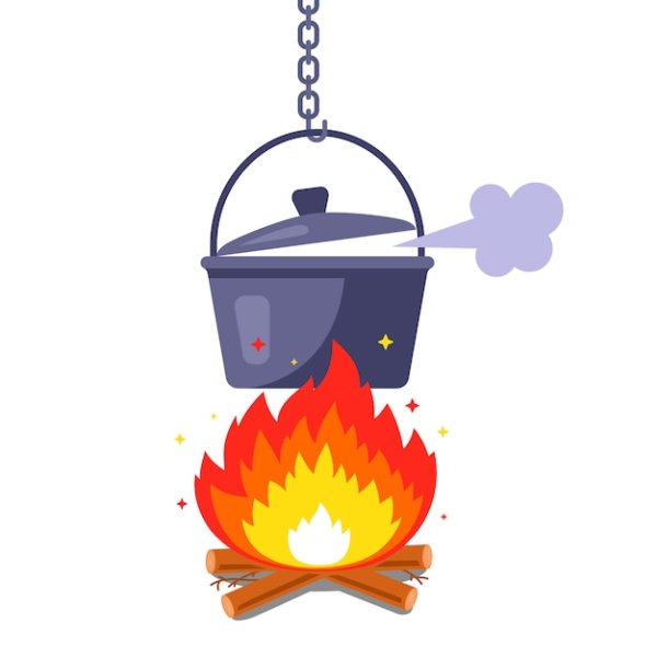 Котелок на костре на прозрачном фоне