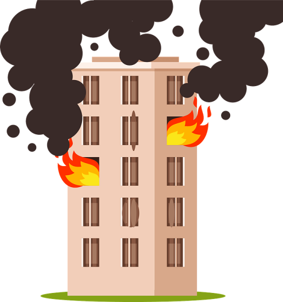 Горящее здание без фона