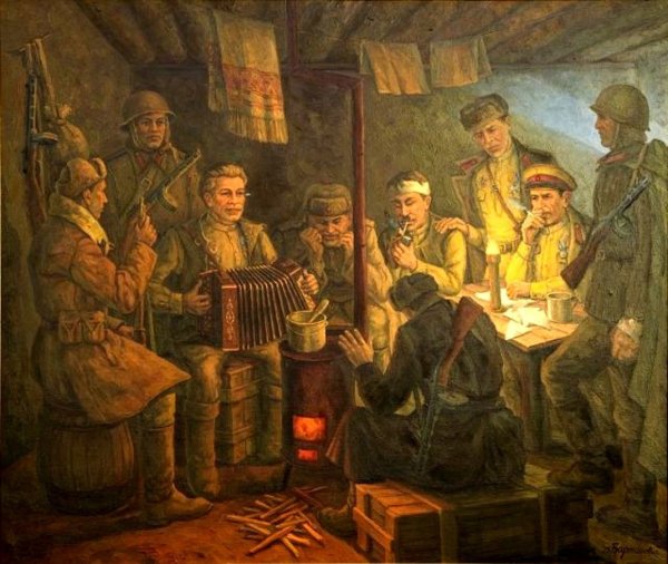 В землянке гармонь