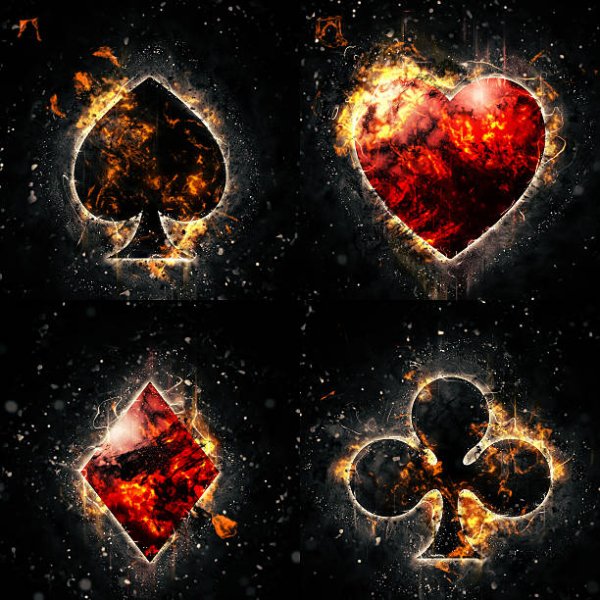 Рисунки карточных мастей в огне