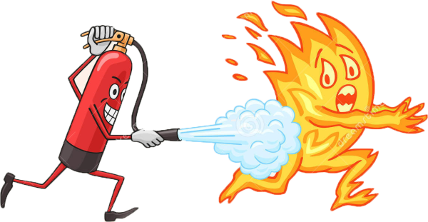 Бежит с огнетушителем