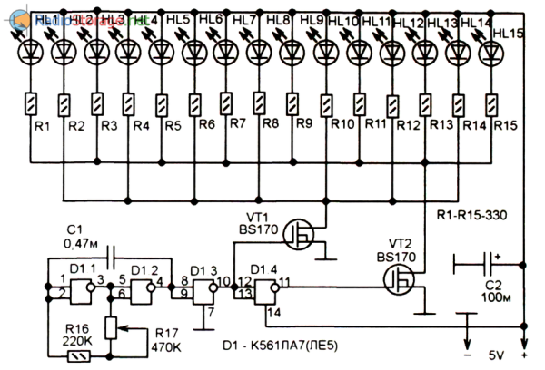Схема бегущих огней на светодиодах 12 вольт