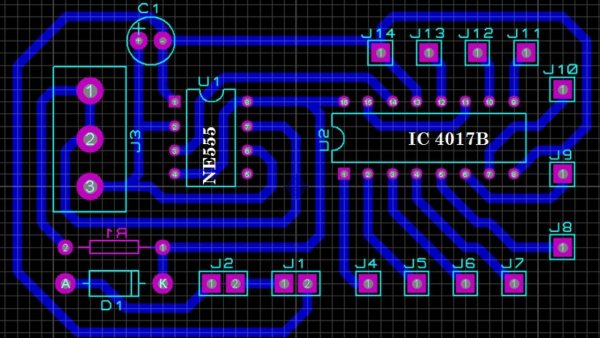 Бегущие огни на cd4017 печатная плата