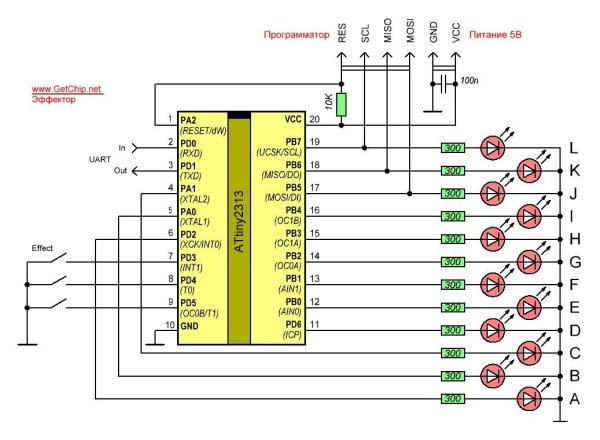 Бегущие огни на микроконтроллере atmega8