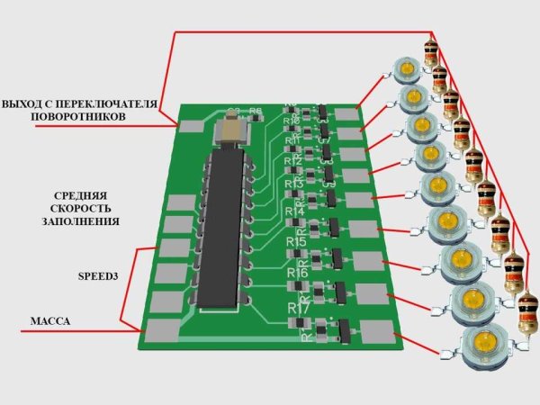 Схема бегущих поворотников на светодиодах 12