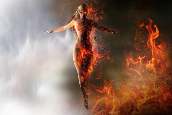 Девушка на огненном фоне