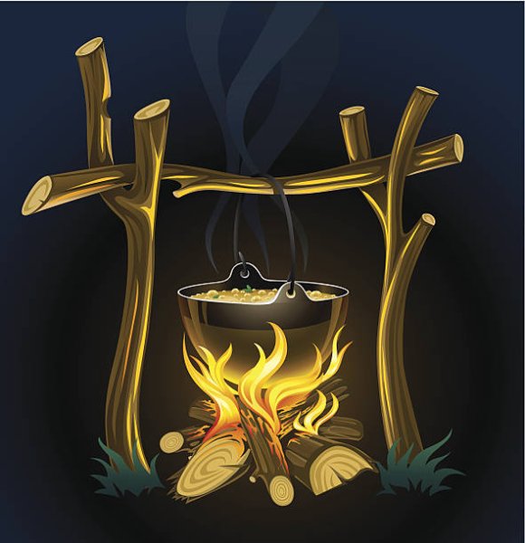 Котелок на костре вектор