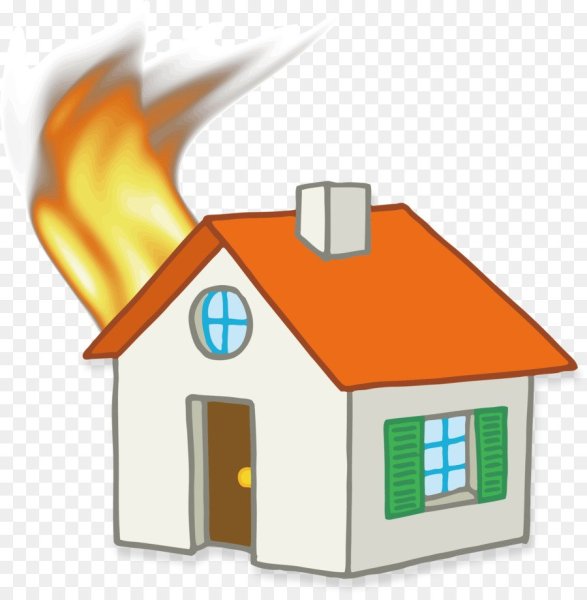 Горящий дом на прозрачном фоне