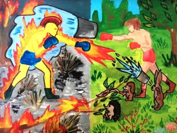 Рисование пожар в лесу