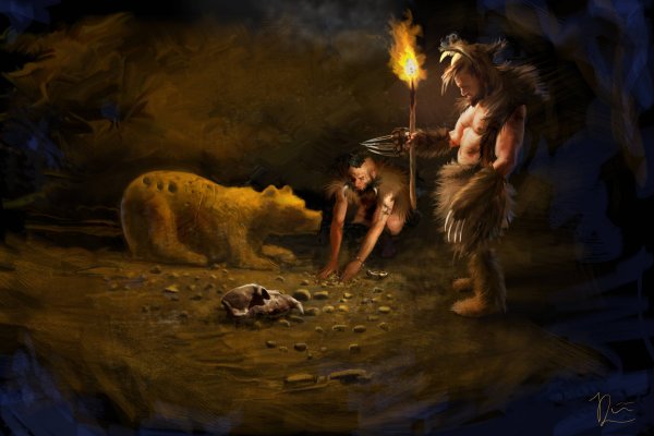 Первобытный человек с факелом