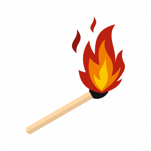 Спичка с огнем на белом фоне