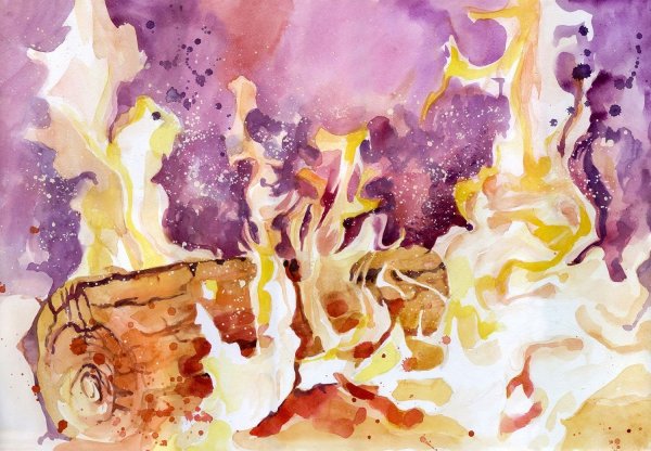 Нарисовать огонь акварелью