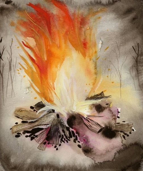 Костер акварелью