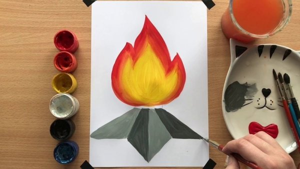 Вечный огонь гуашью