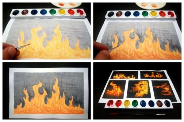Рисование красками огонь