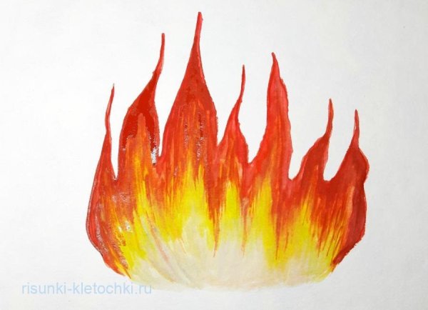 Огонь цветными карандашами