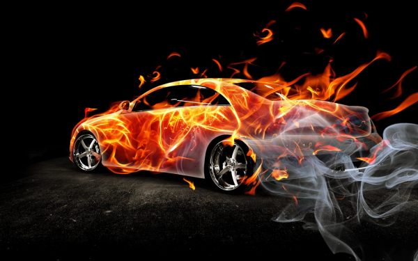 Машина на фоне огня