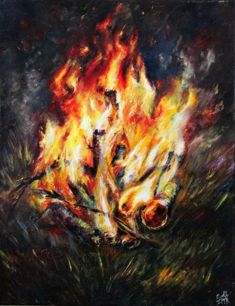 Ночной костер живопись