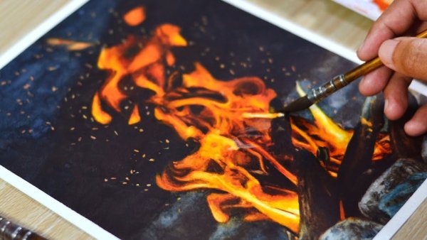 Огонь акриловыми красками