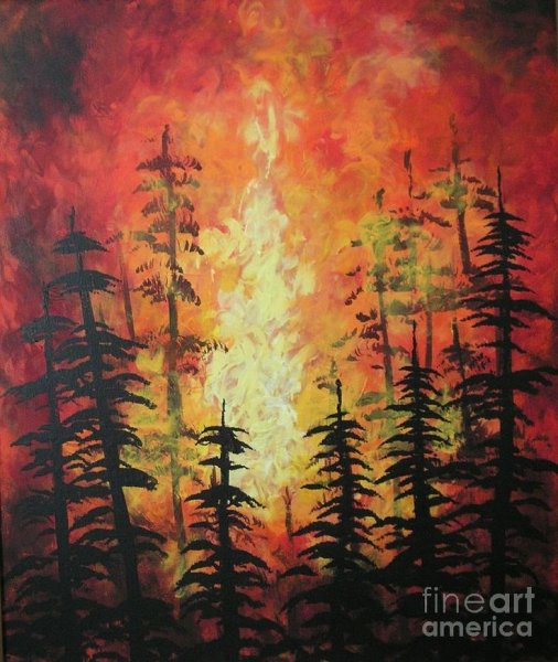 Пожар в лесу гуашью