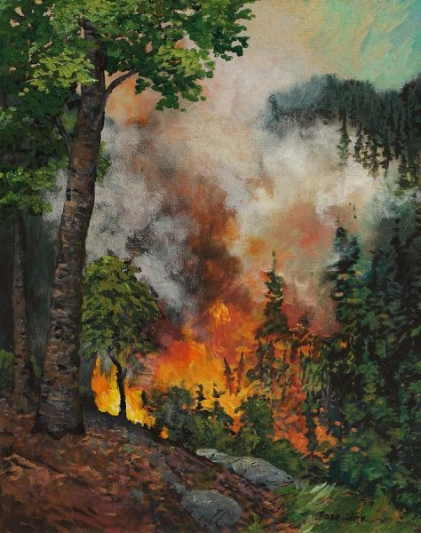 Пожар акварелью