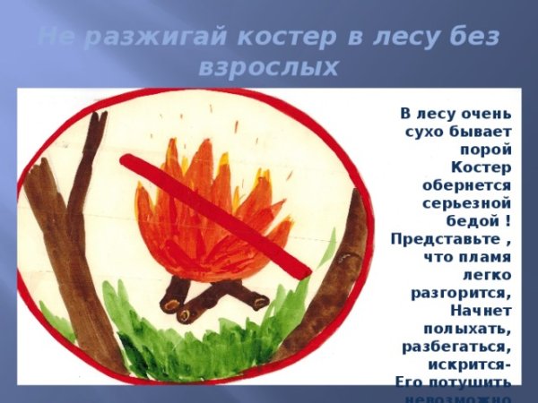 Нельзя разжигать огонь в лесу