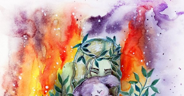 Костер акварелью