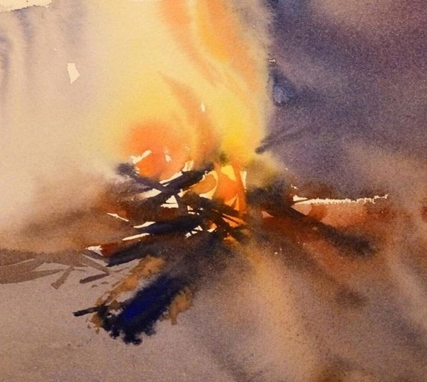 Костер акварелью