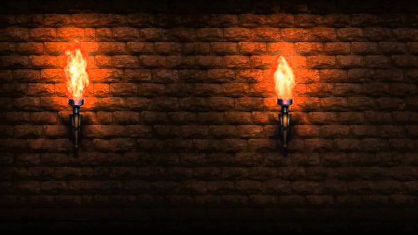Кирпичная стена с факелом
