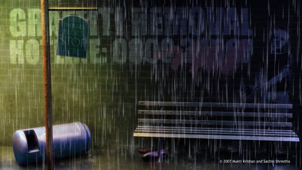 Автобусная остановка дождь