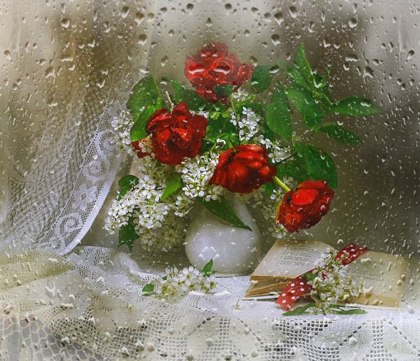 Открытки с дождиком и цветами