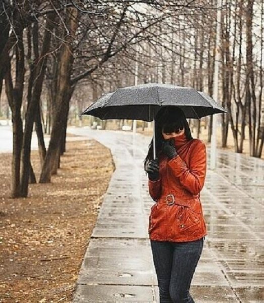 Девушка в парке под дождем