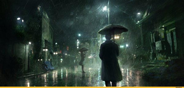 Человек в плаще под дождем