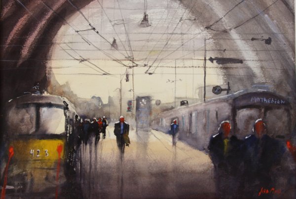 Люди на вокзале живопись