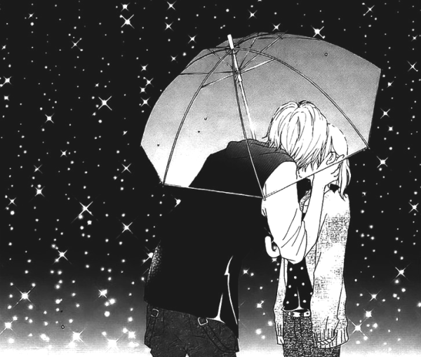 Аниме парень и девушка под дождем