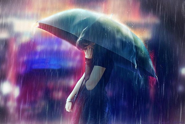 Девушка под дождем арты