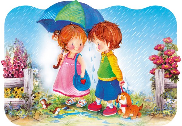 Мальчик и девочка в саду