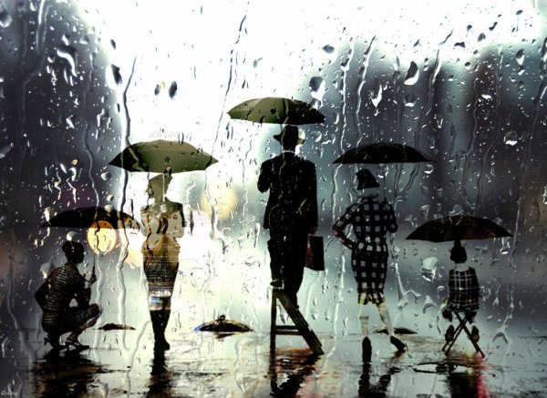 Осень дождь люди под зонтами