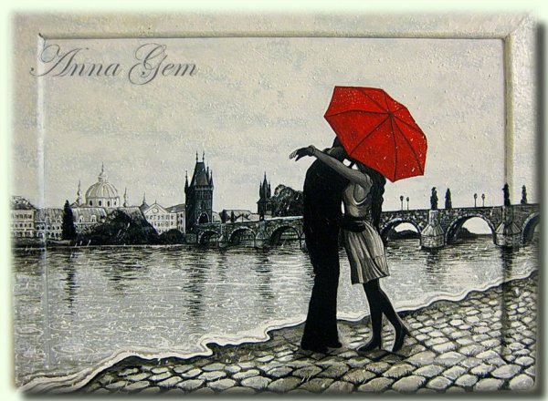 Вышивка крестом с красным зонтом