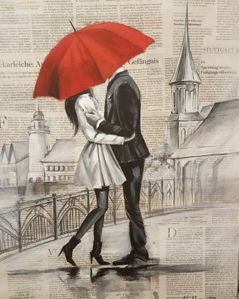 Влюбленные под зонтом картина