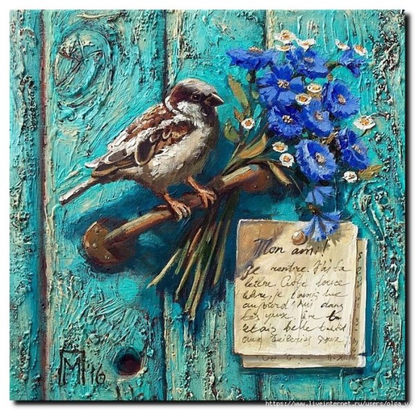 Воробей живопись Мария Павлова