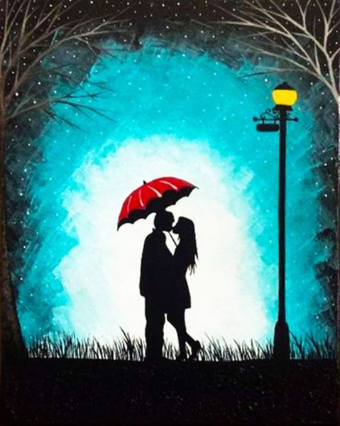 Силуэт пары под зонтом