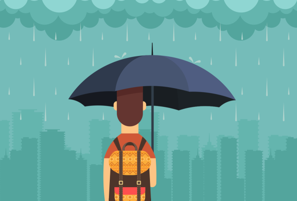 Человек под зонтом рисунок