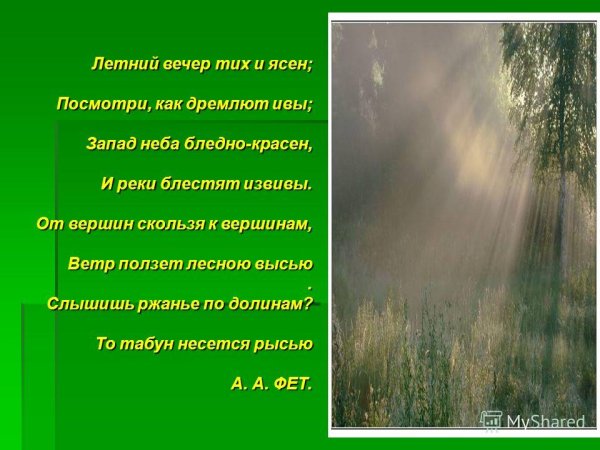 Летний вечер тих и ясен Фет